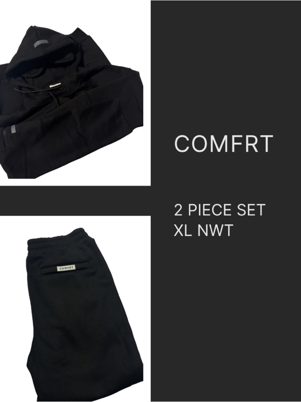 COMFRT Men's Black 2-Piece Sweatshirt & Sweatpants Set - XL